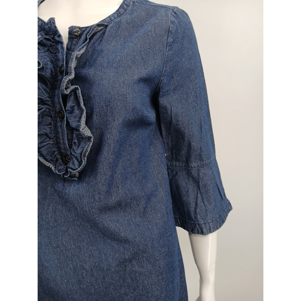 Draper James Chambray Dress Womens 6 Blue Ruffle Shift Bell Sleeve Cotton - Picture 5 of 12